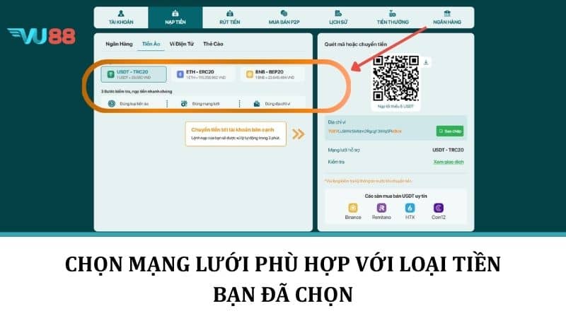 Nạp Tiền VU88 - Hướng Dẫn Các Bước Lên Điểm Với Nhiều Phương Thức Chọn mạng lưới phù hợp với loại tiền bạn đã chọn