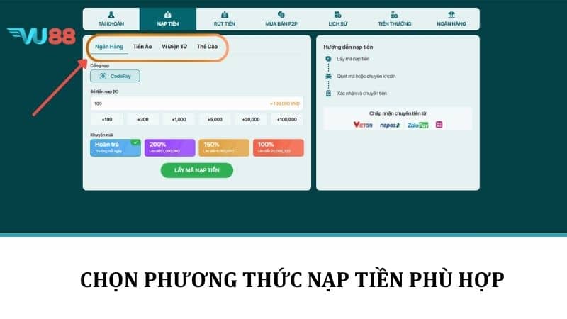 Nạp Tiền VU88 - Hướng Dẫn Các Bước Lên Điểm Với Nhiều Phương Thức Chọn phương thức nạp tiền phù hợp