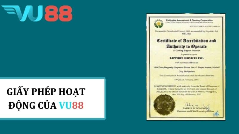 Đá Gà 88 Giấy phép hoạt động của VU88