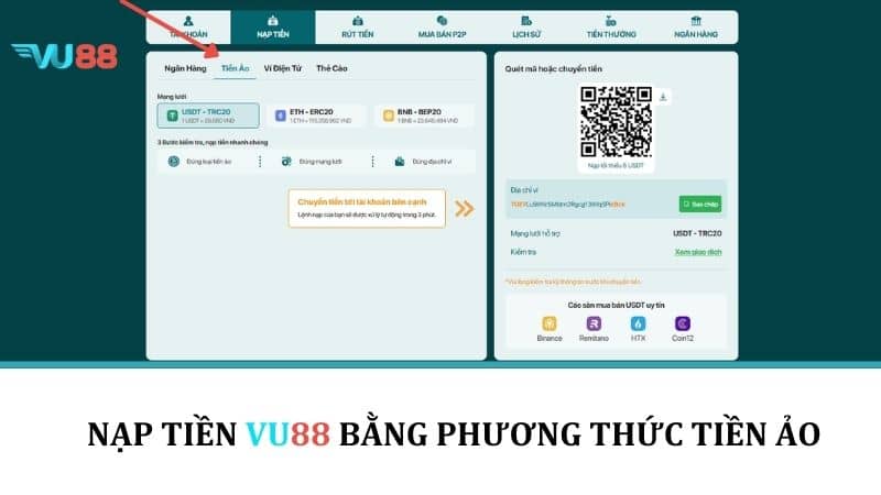 Nạp Tiền VU88 - Hướng Dẫn Các Bước Lên Điểm Với Nhiều Phương Thức Nạp tiền VU88 bằng phương thức tiền ảo