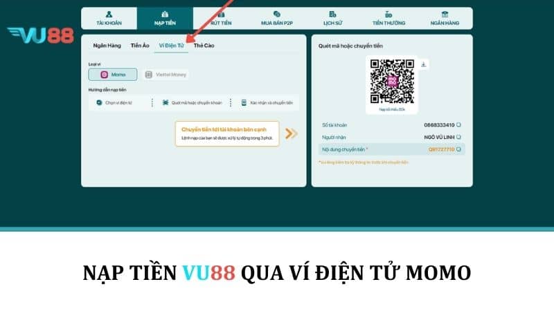 Nạp Tiền VU88 - Hướng Dẫn Các Bước Lên Điểm Với Nhiều Phương Thức Nạp tiền VU88 qua ví điện tử MOMO